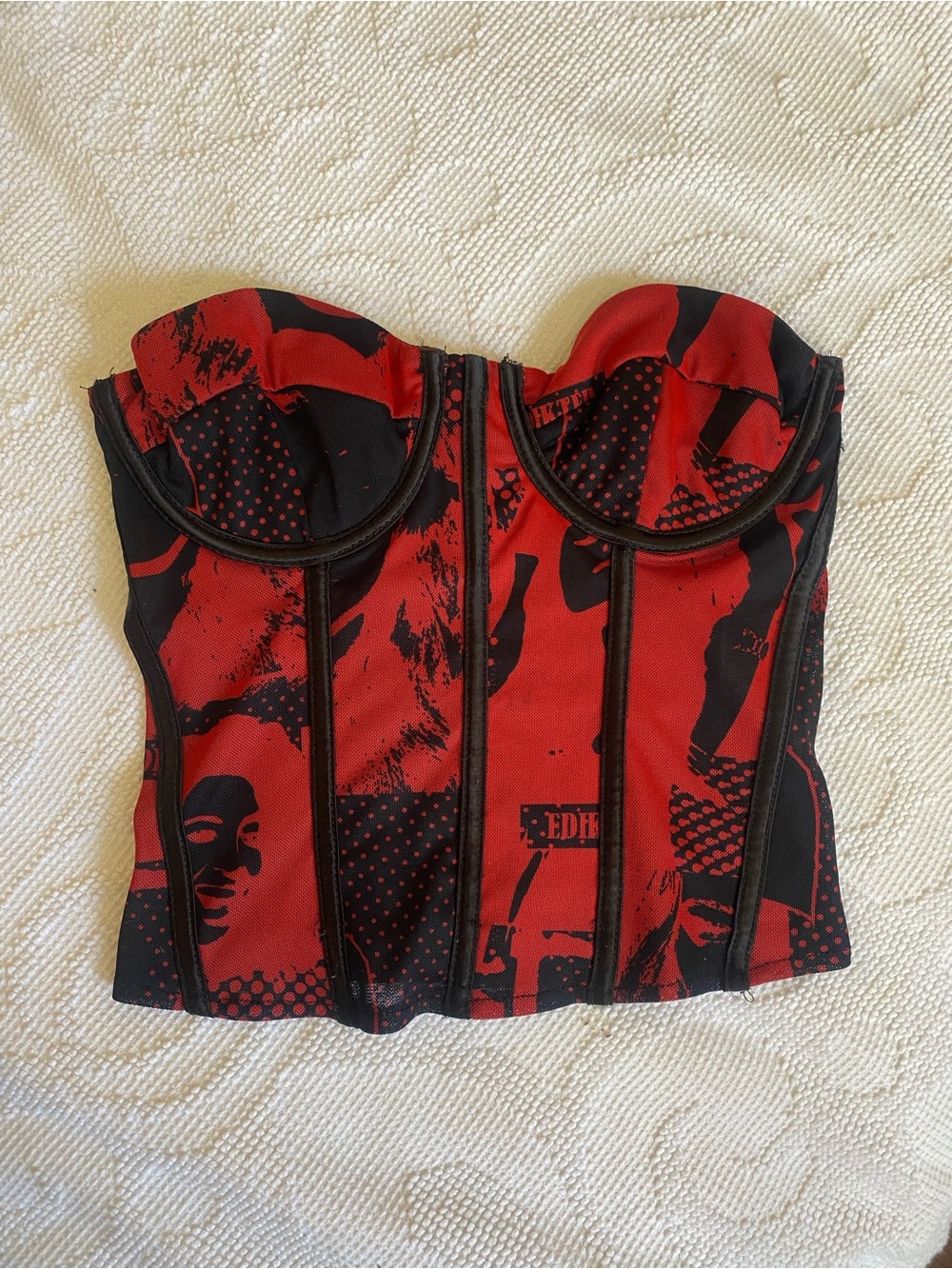 Vintage Red and Black Graphic Bustier Camisole